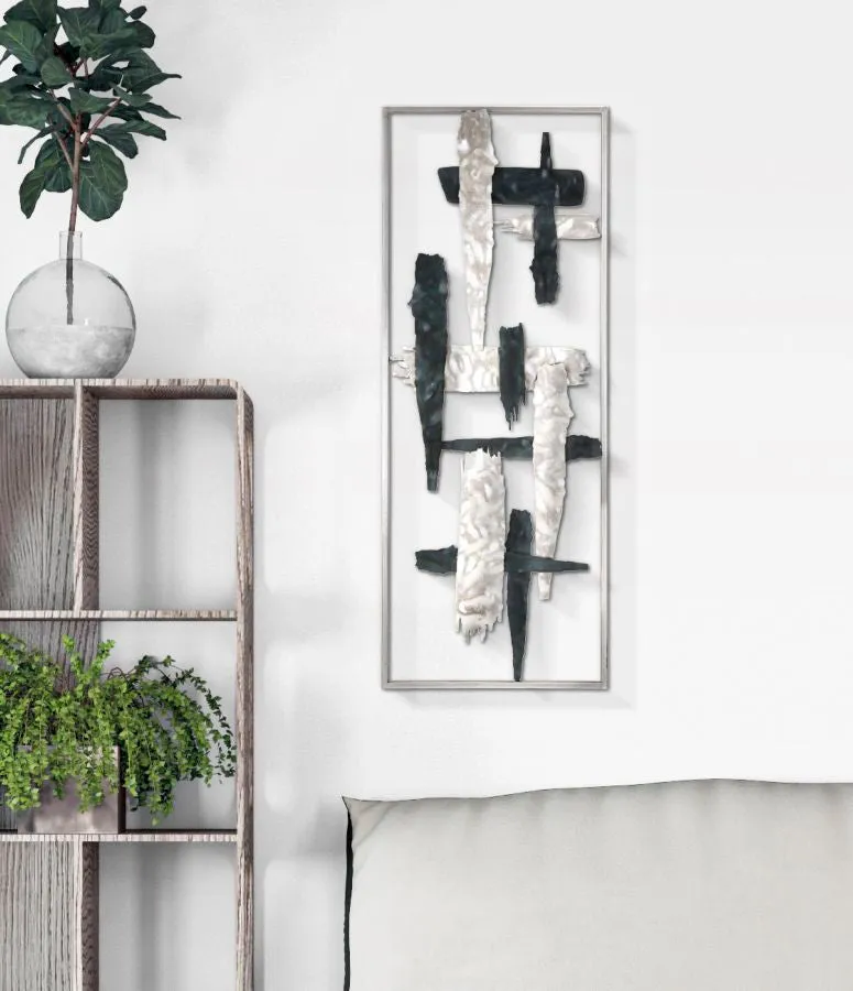 Abstract Lines Silver & Black Metal Wall Decor