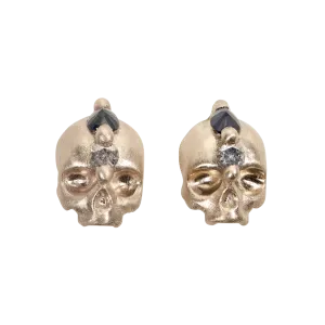 Black Island Of Idols Skull Stud Earrings in White- 11648