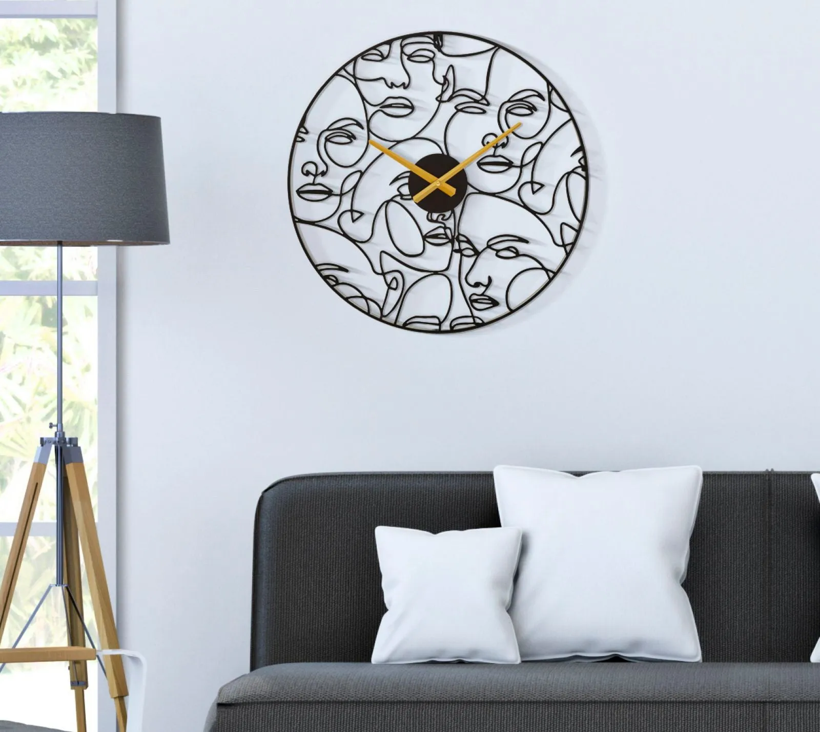 Black Metal Abstract Faces Wall Clock