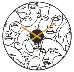 Black Metal Abstract Faces Wall Clock