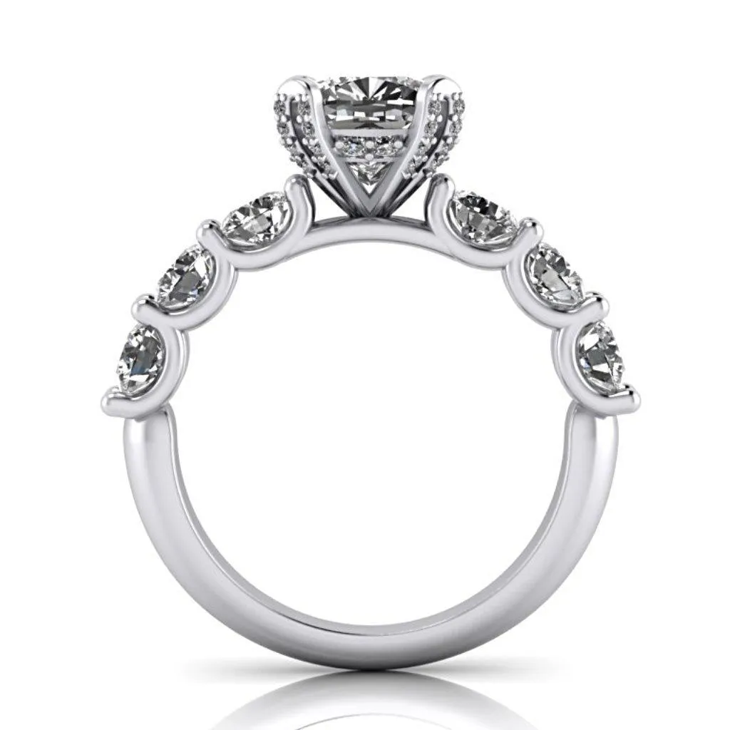 Cushion Cut Diamond Side Stones Engagement Ring 18K White Gold