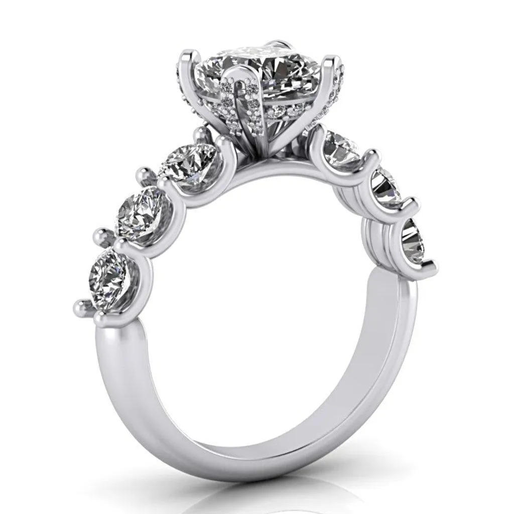 Cushion Cut Diamond Side Stones Engagement Ring 18K White Gold