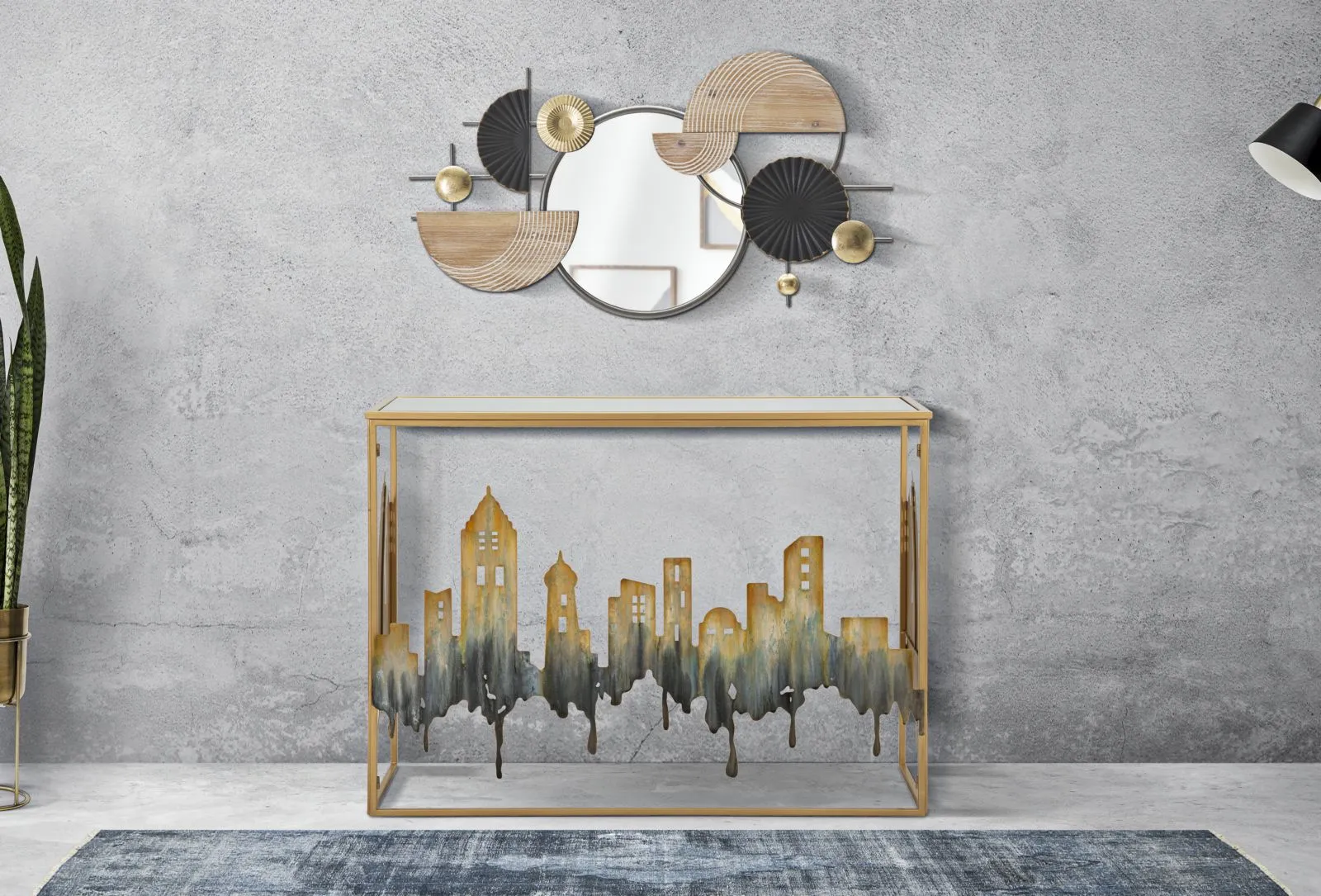metal-&-wooden-geometric-circles-wall-mirror-2