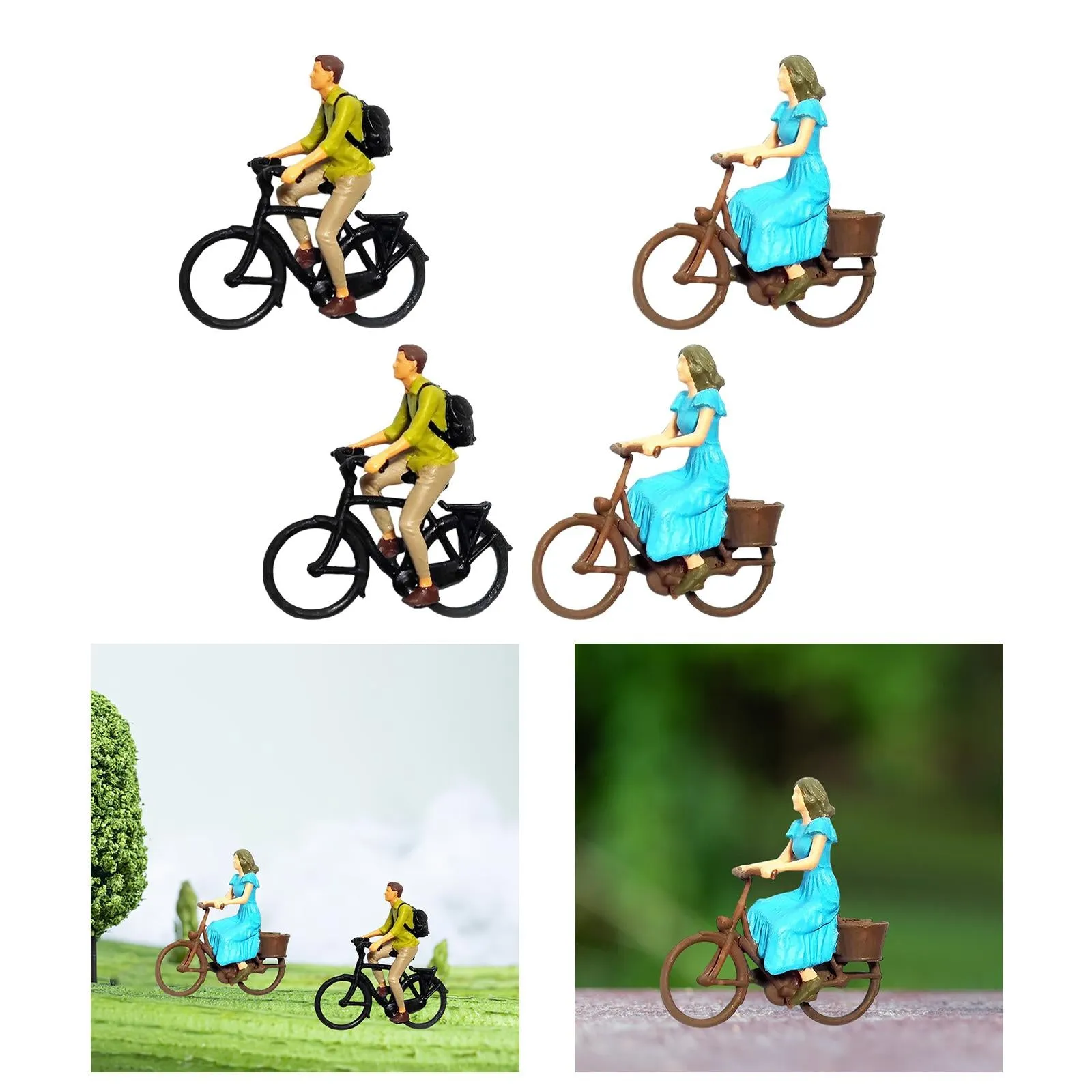 Miniature Bike Bicycle Boy Girl People 1:87 Figure Models Landscape Building Scenery Layout Scene Accessories Diorama Supplies