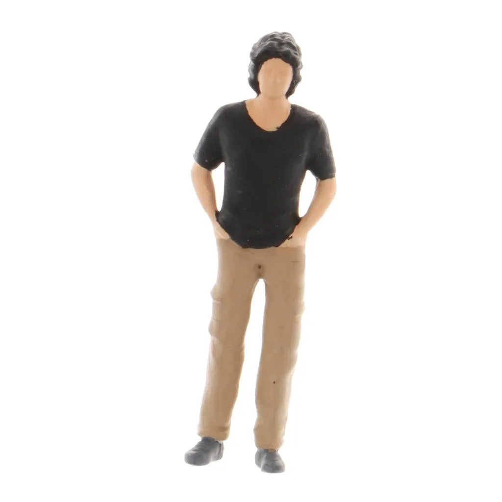 Miniature Black T-Shirt Man Car Repair People Figure 1:64 Model Sand Table Layout Building Street Landscape Accessories Diorama Supplies