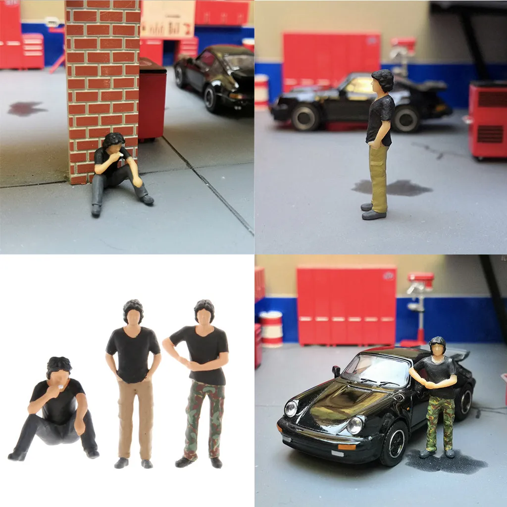 Miniature Black T-Shirt Man Car Repair People Figure 1:64 Model Sand Table Layout Building Street Landscape Accessories Diorama Supplies