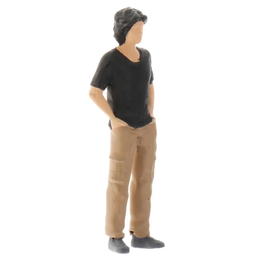 Miniature Black T-Shirt Man Car Repair People Figure 1:64 Model Sand Table Layout Building Street Landscape Accessories Diorama Supplies