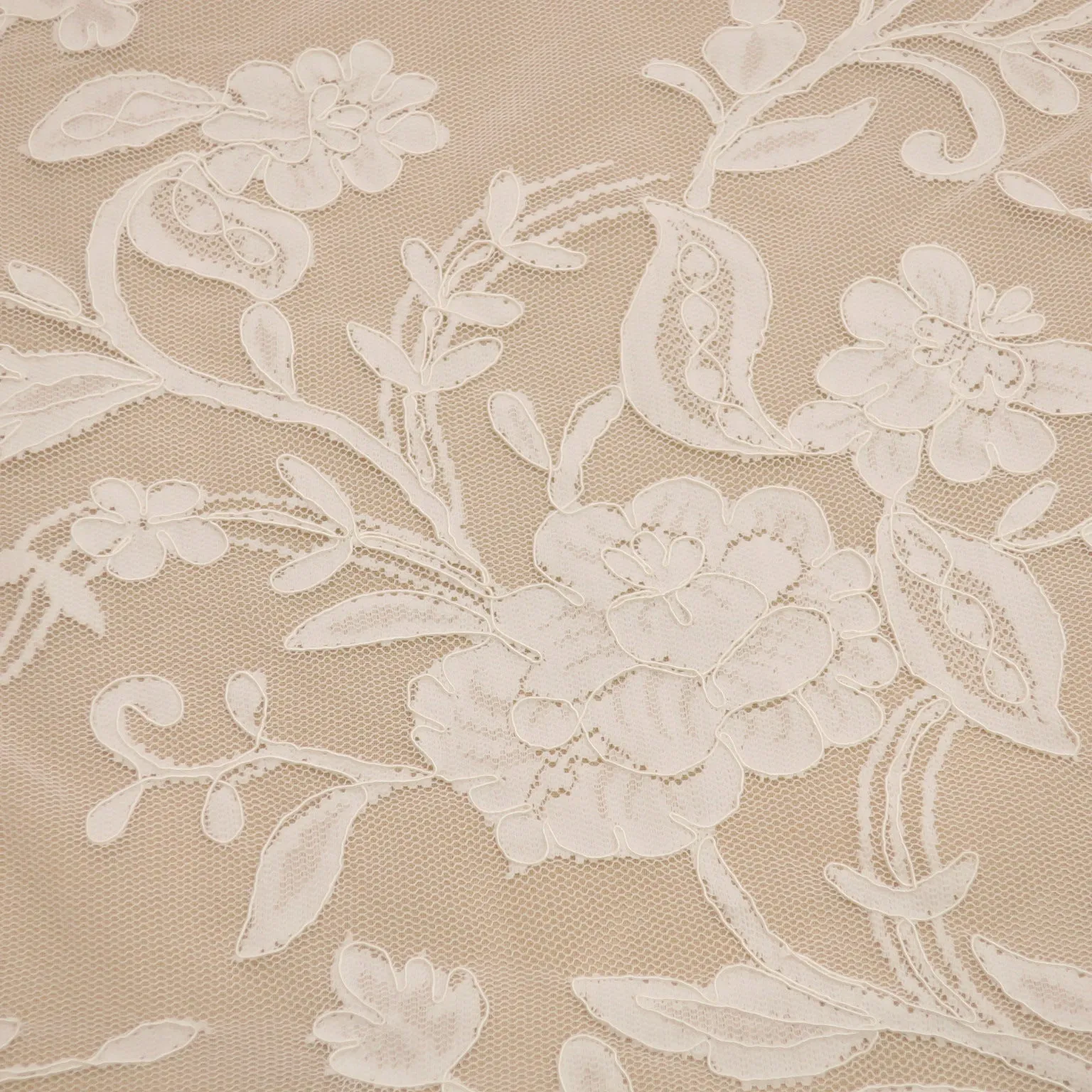 Off White Floral Coded Embroidered Double Scalloped Lace