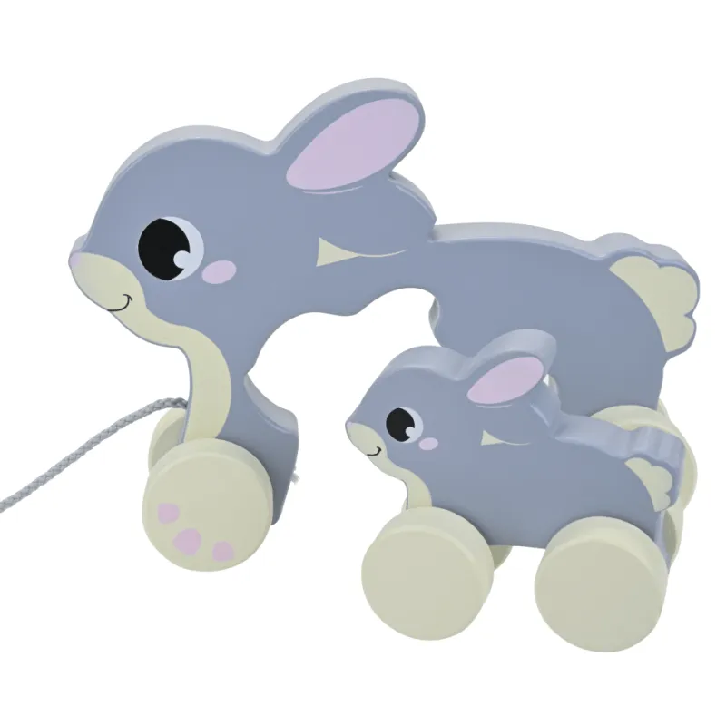 PULL ALONG RABBIT & BUNNY Wood Pull Toy