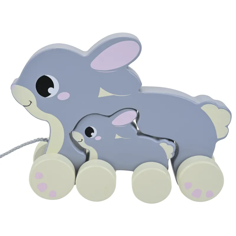 PULL ALONG RABBIT & BUNNY Wood Pull Toy