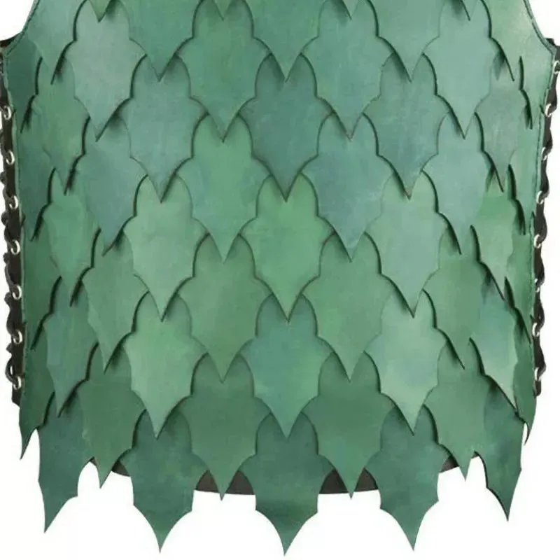 Viking Green Viking Pirate Knight Costume Steampunk Leather Green Scale Vest Chest Armor