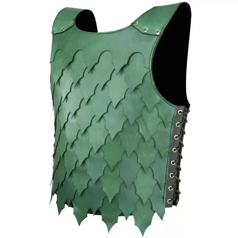 Viking Green Viking Pirate Knight Costume Steampunk Leather Green Scale Vest Chest Armor