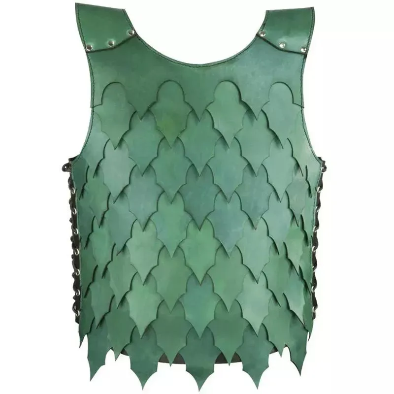 Viking Green Viking Pirate Knight Costume Steampunk Leather Green Scale Vest Chest Armor